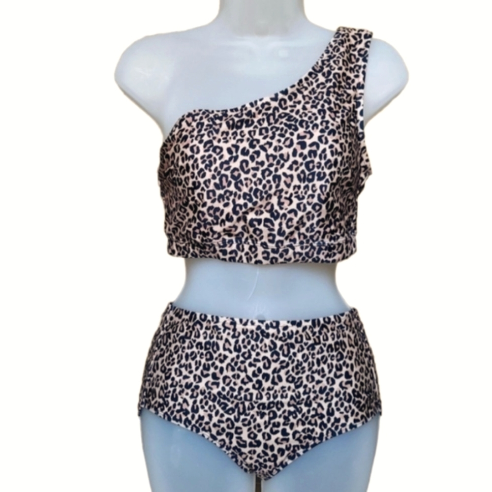 Albion Leopard Print One-Shoulder Bikini